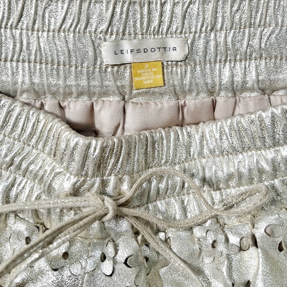 Anthro Leifsdottir Sliced Sliverfield Skirt Gold Leather Floral Mini Skirt, 2 - Picture 4 of 9